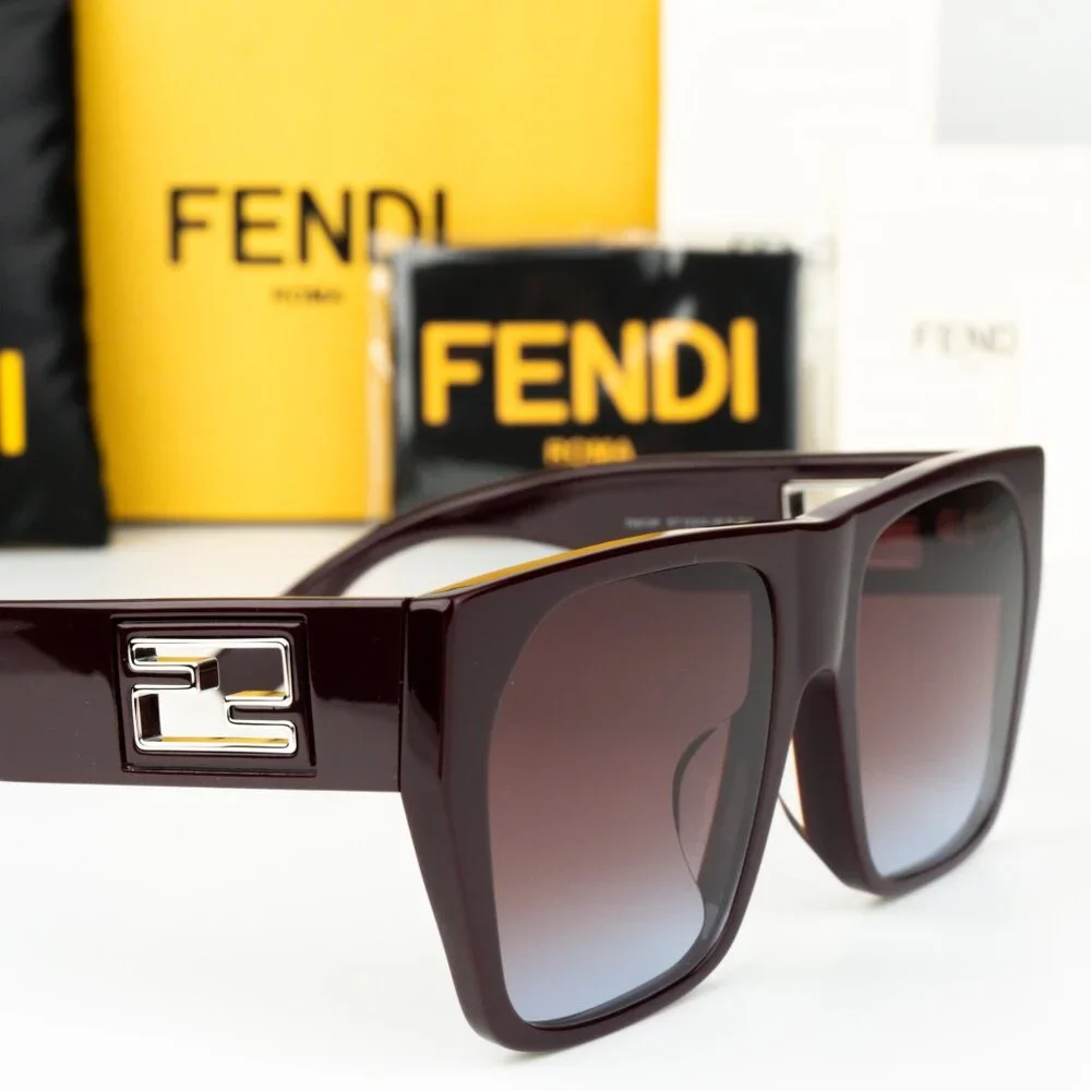 Fendi Men Sunglasses FE40124F BAGUETTE 81T Brown Gradient Bordeaux Square NEW
